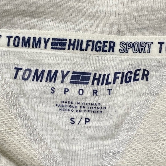 Tommy Hilfiger Sport Gray Cropped Hoodie Sweatshirt Small Logo Pullover - Picture 4 of 6